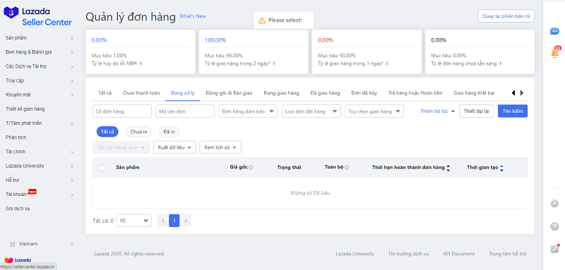 các xử lý đơn hàng trên lazada